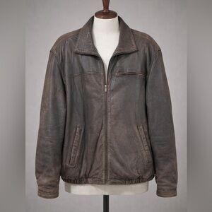 Men's Dark Brown Leather Bomber Jacket